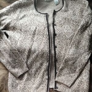 Orvis Beige and Brown Patterned Cardigan, Wool Blend